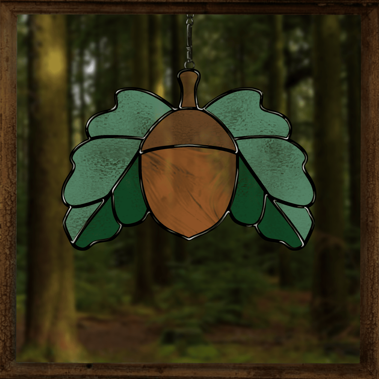 Printable acorn stained glass pattern – digital design for autumn suncatchers and crafts