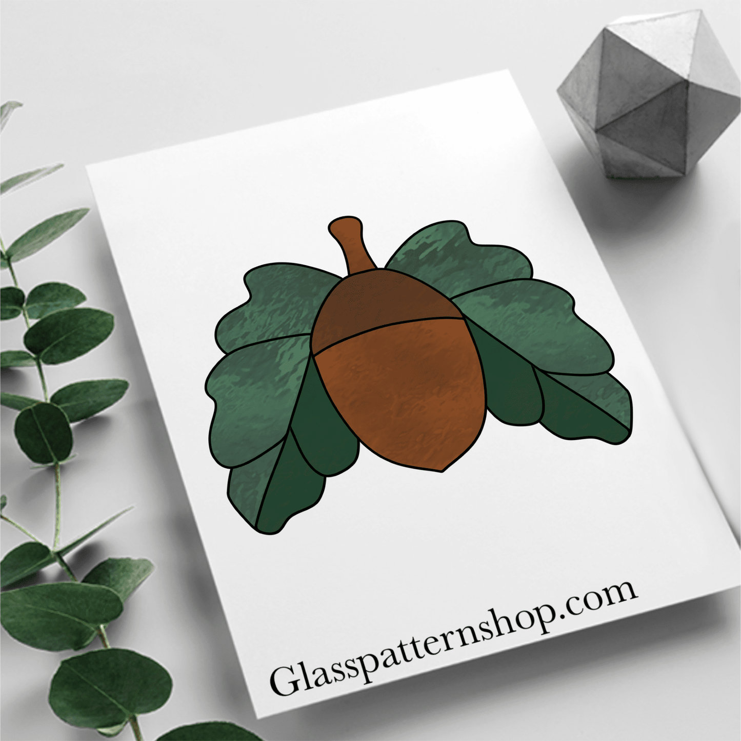 Printable acorn stained glass pattern – digital design for autumn suncatchers and crafts