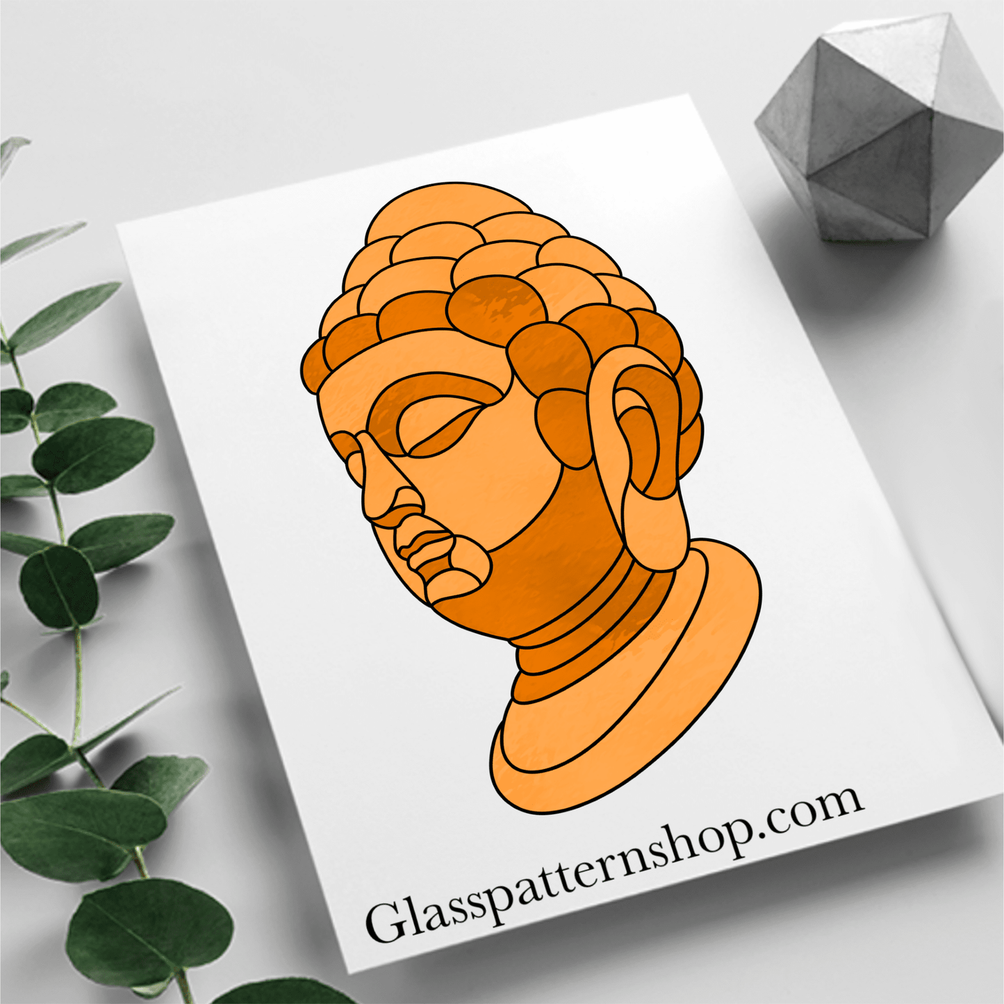 Buddha stained glass pattern, printable digital download, spiritual meditation design.