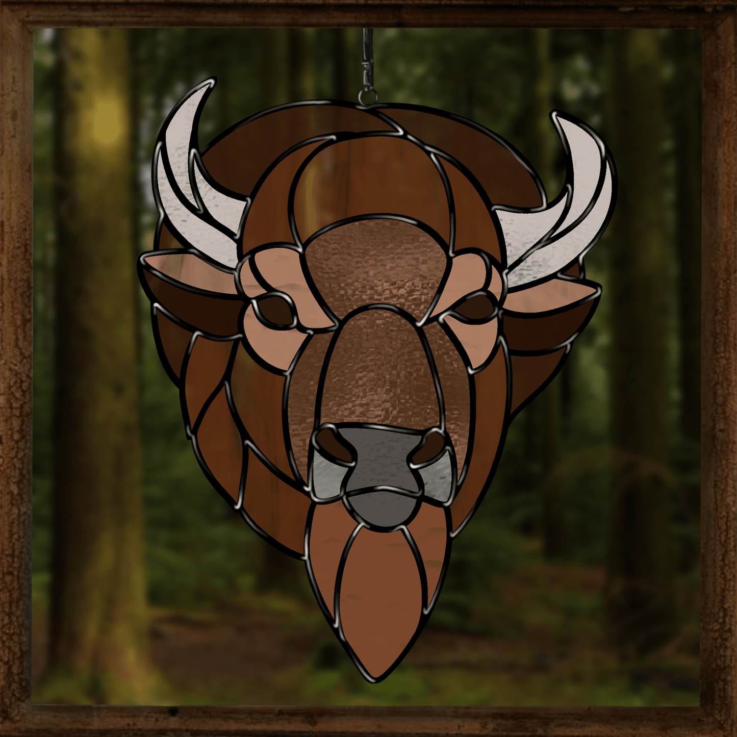 Buffalo stained glass pattern – bison suncatcher template – digital download for stained glass art in SVG, PDF, PNG.
