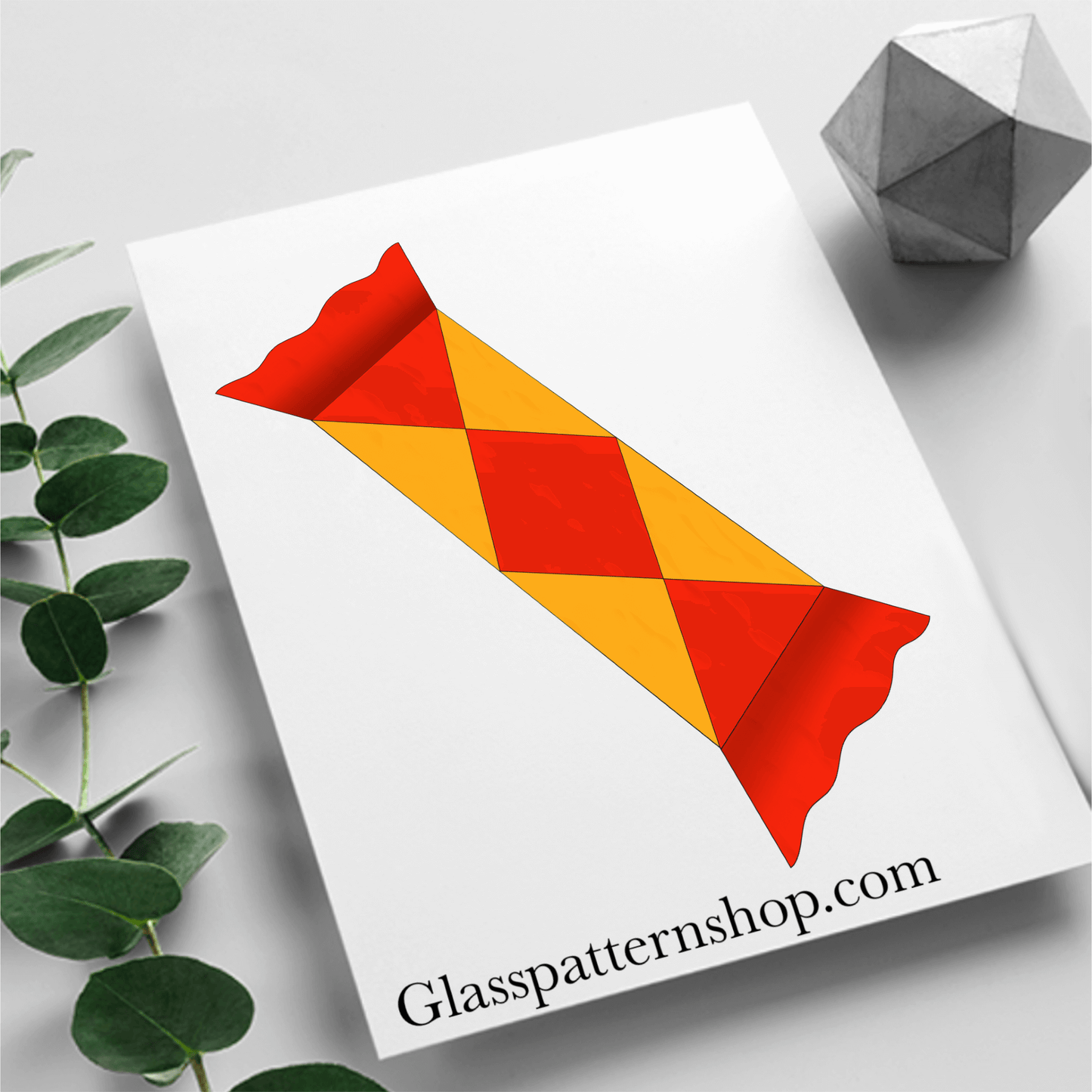 Digital stained glass pattern featuring a festive Christmas cracker, perfect for holiday decorations and designs