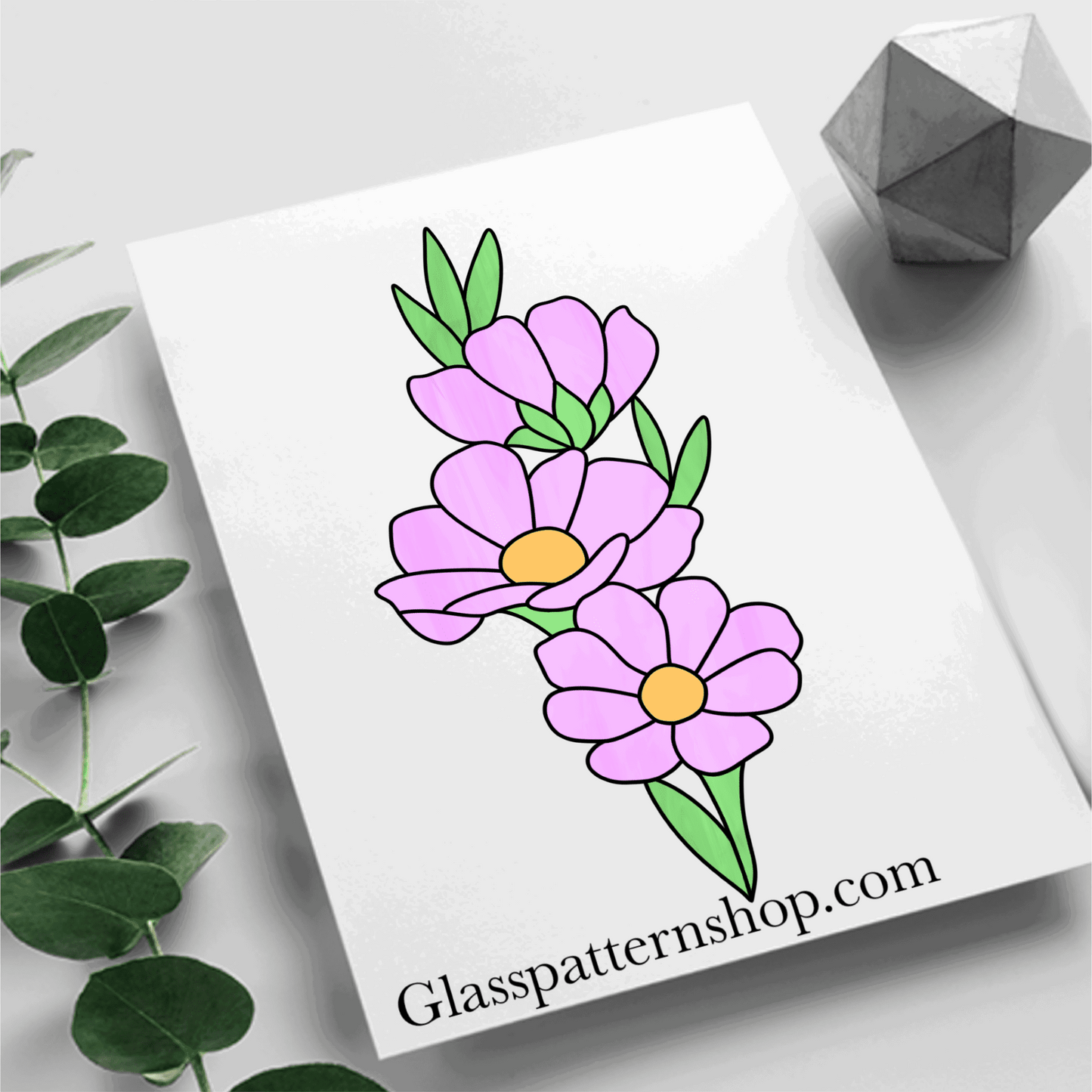 Cosmo Flower Suncatcher Stained Glass Printable Pattern – A beautiful floral design for stained glass projects.