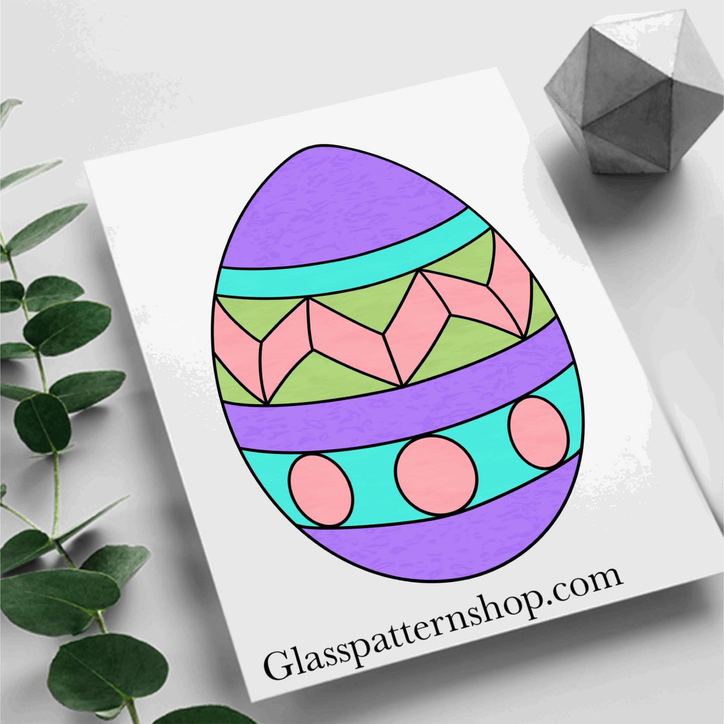 Easter Egg Stained Glass Pattern – A digital stained glass outline of a decorated Easter egg, perfect for seasonal crafting.