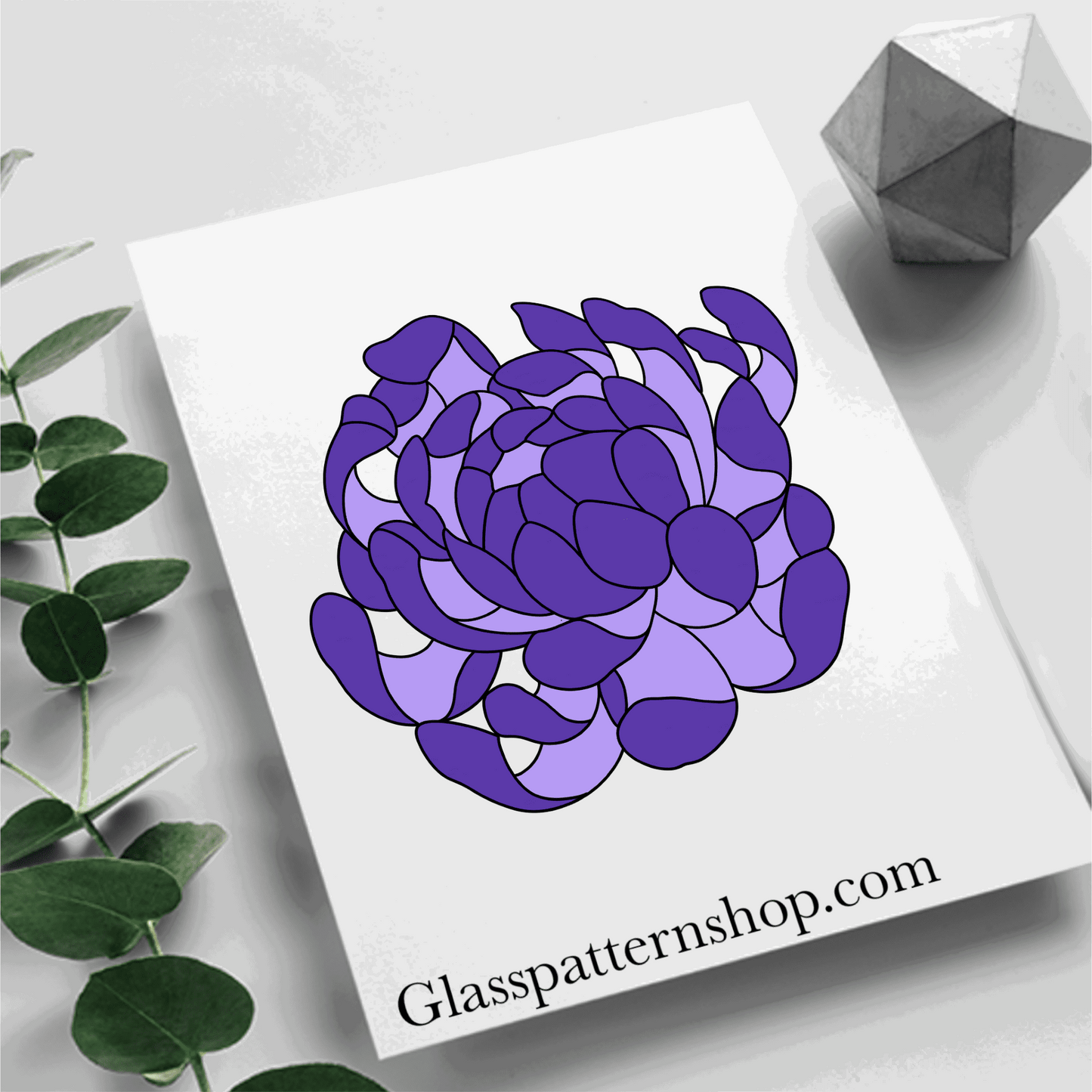 Chrysanthemum Suncatcher Stained Glass Printable Pattern – A detailed floral design for stained glass projects.