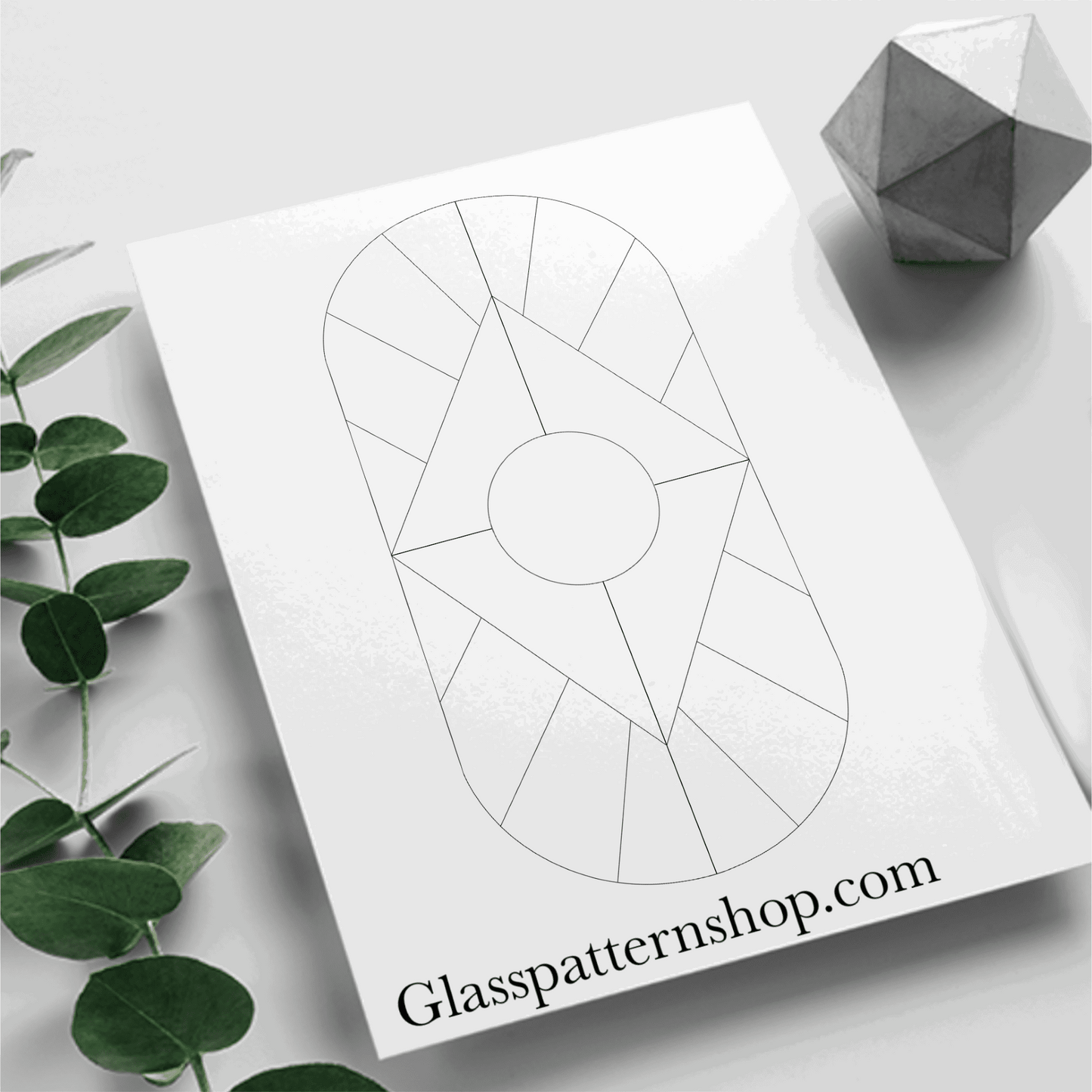 Geometric diamond circle suncatcher stained glass printable pattern – digital download in PNG, PDF, JPEG, SVG formats. A bold, modern design featuring a diamond and a circle.
