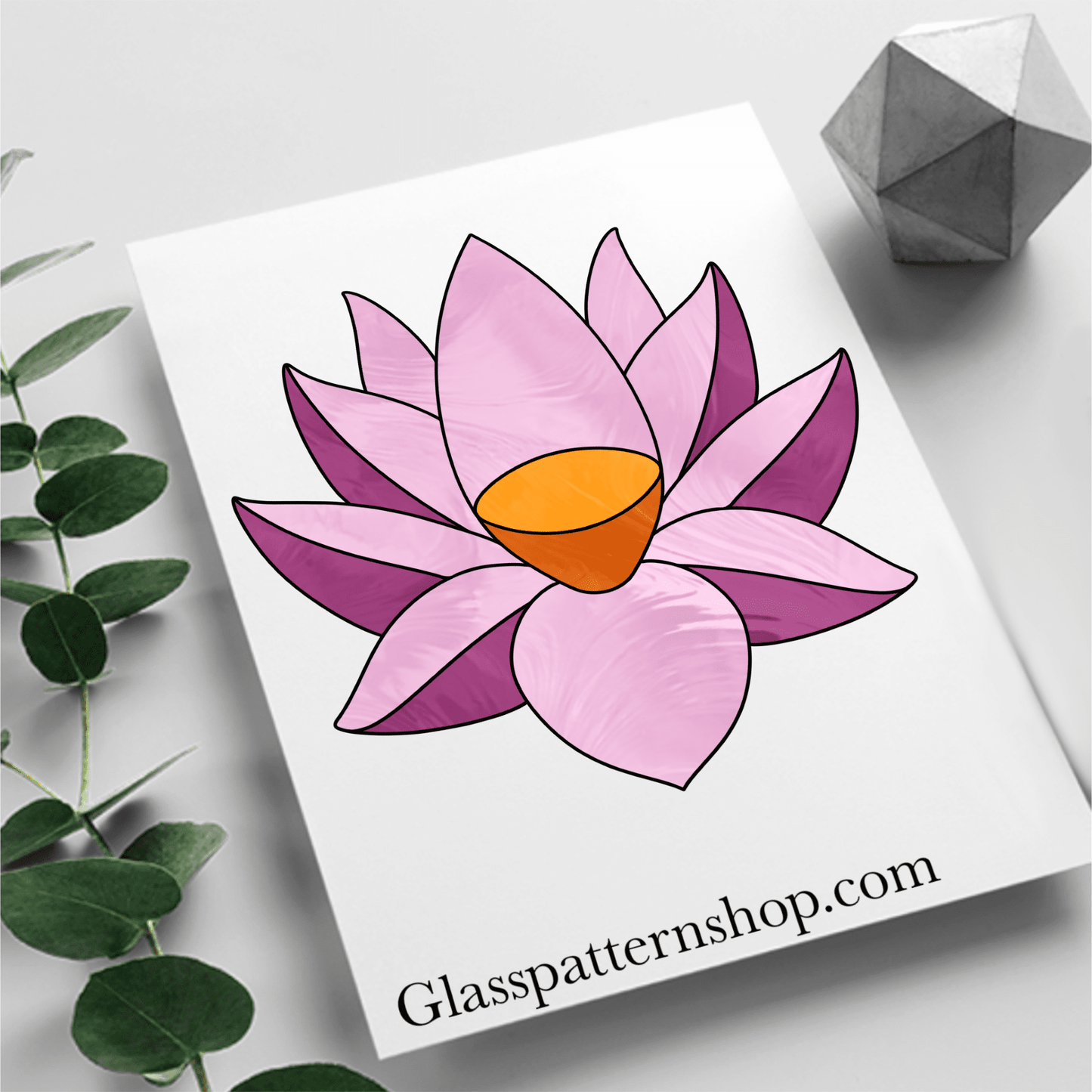 Lotus Flower stained glass pattern – printable digital design for floral stained glass projects