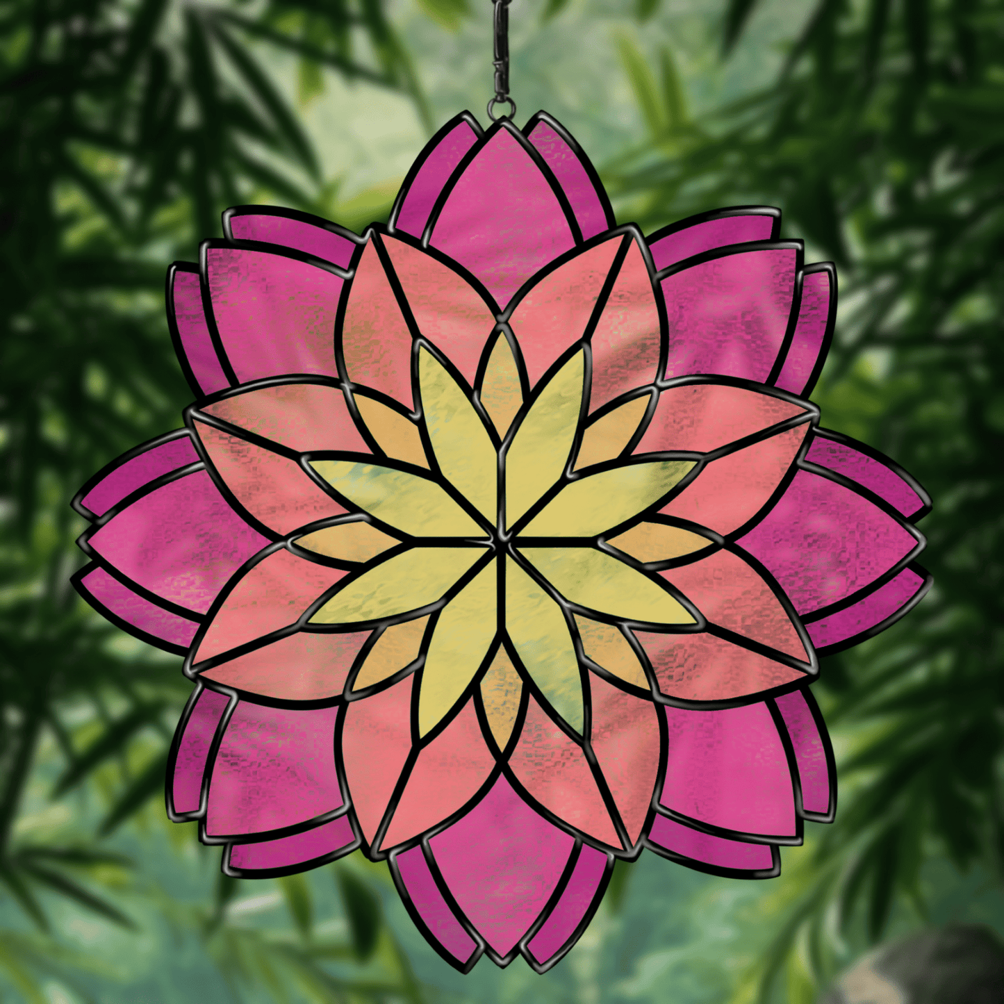 Mandala stained glass pattern, printable digital download, circular geometric design.