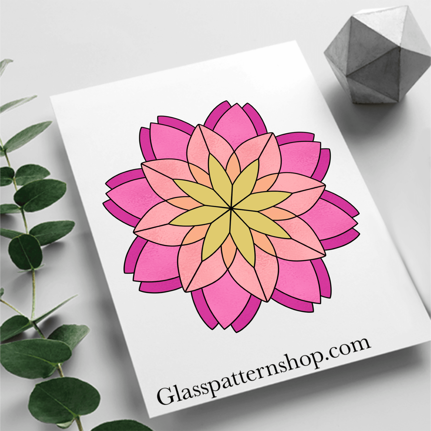 Mandala stained glass pattern, printable digital download, circular geometric design.