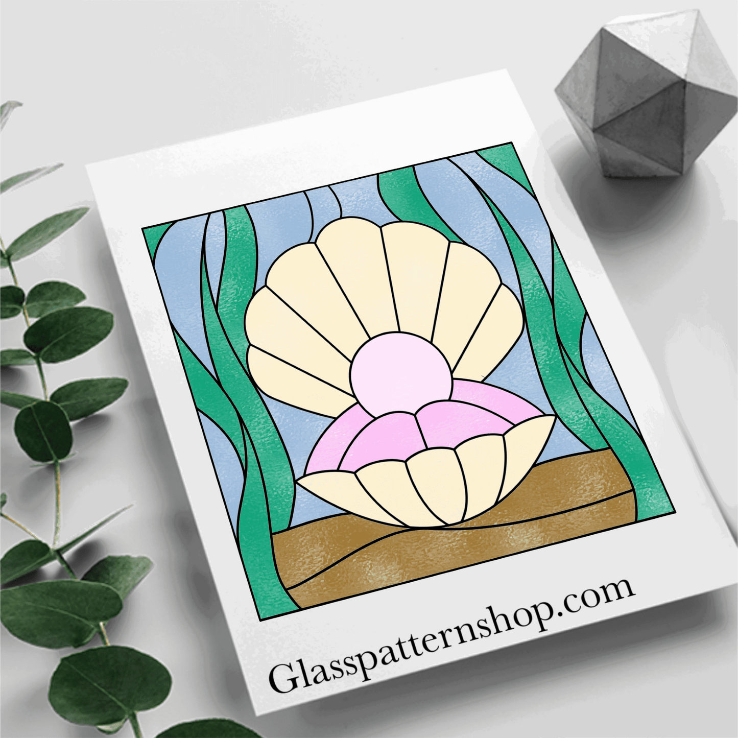 Oyster in the Sea Stained Glass Pattern | Digital Download for Shadow Box Frame Projects