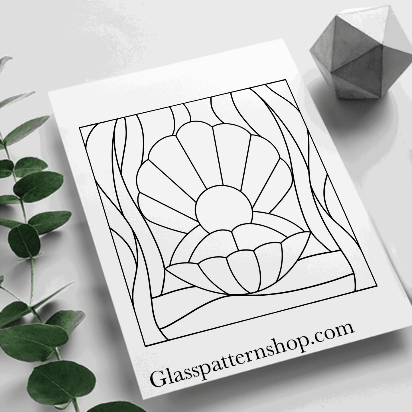 Oyster in the Sea Stained Glass Pattern | Digital Download for Shadow Box Frame Projects