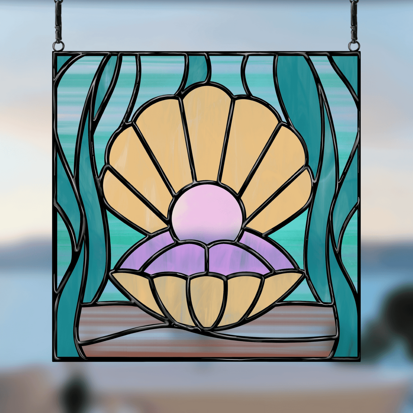 Oyster in the Sea Stained Glass Pattern | Digital Download for Shadow Box Frame Projects