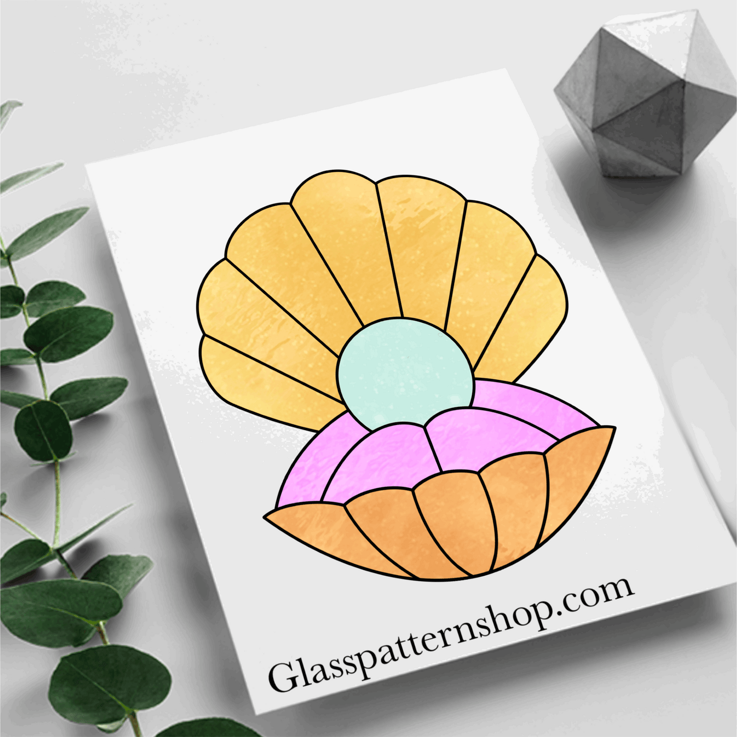 Oyster with Pearl Stained Glass Pattern - Printable Digital Design