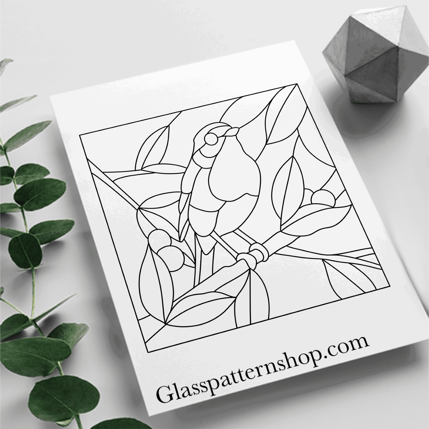 Robin on a Branch Stained Glass Pattern | Digital Download for Shadow Box Frame Projects