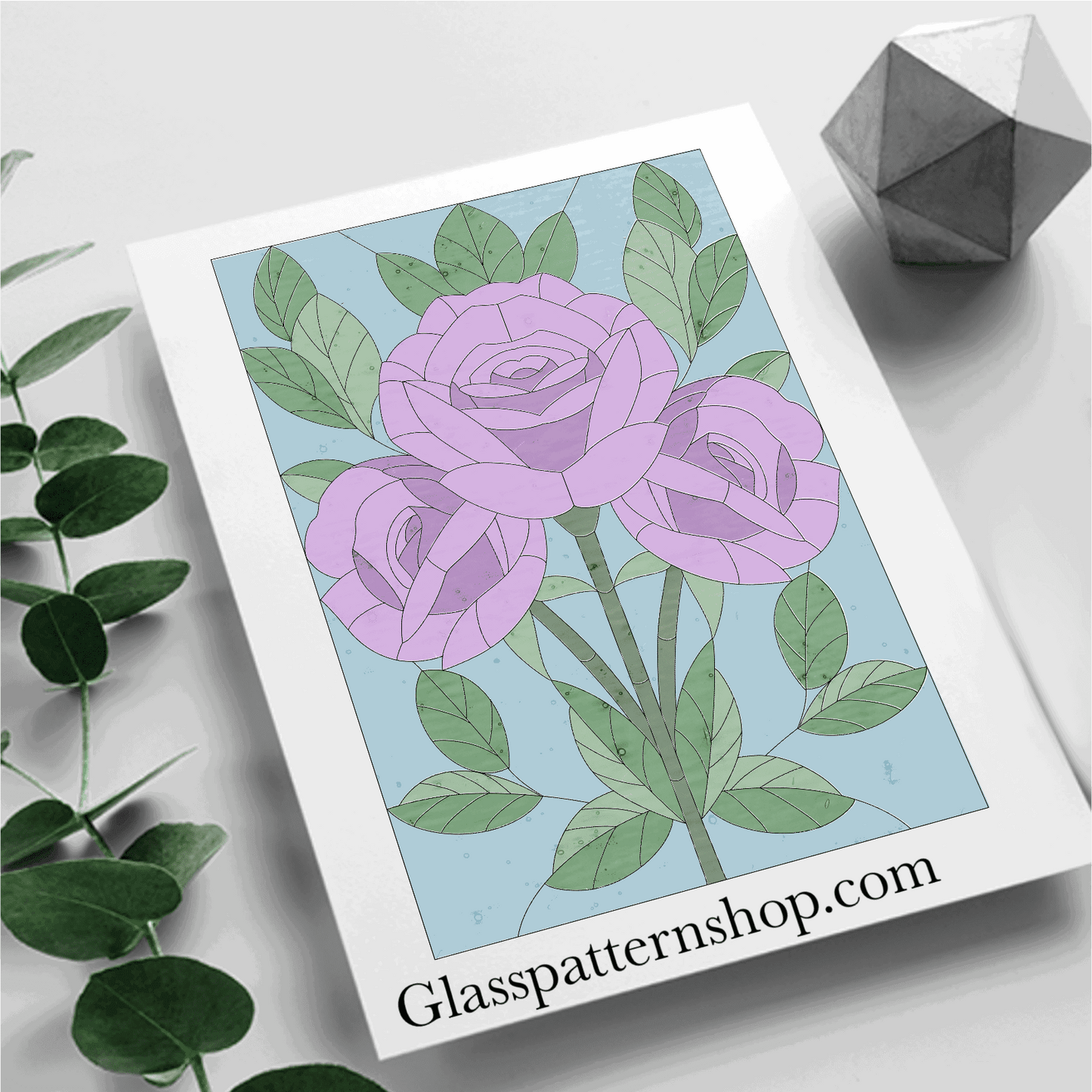 Roses stained glass printable pattern – digital download in PNG, PDF, JPEG, SVG formats. An intricate design showcasing beautiful rose blooms.