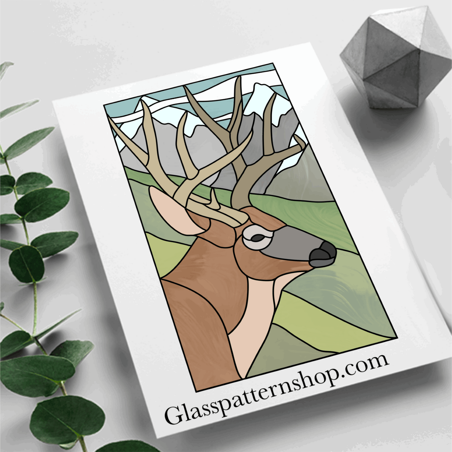 Stag’s Head stained glass pattern - digital download, resizable and customizable for various projects
