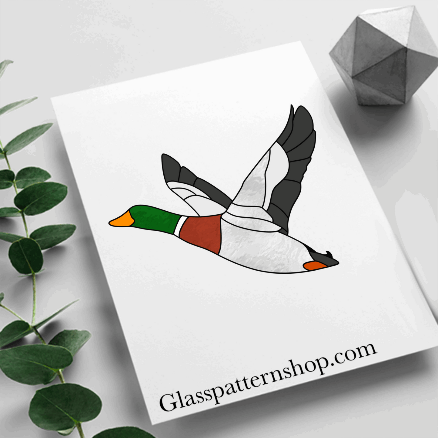 Flying Duck stained glass pattern - digital download, resizable and customizable for various projects