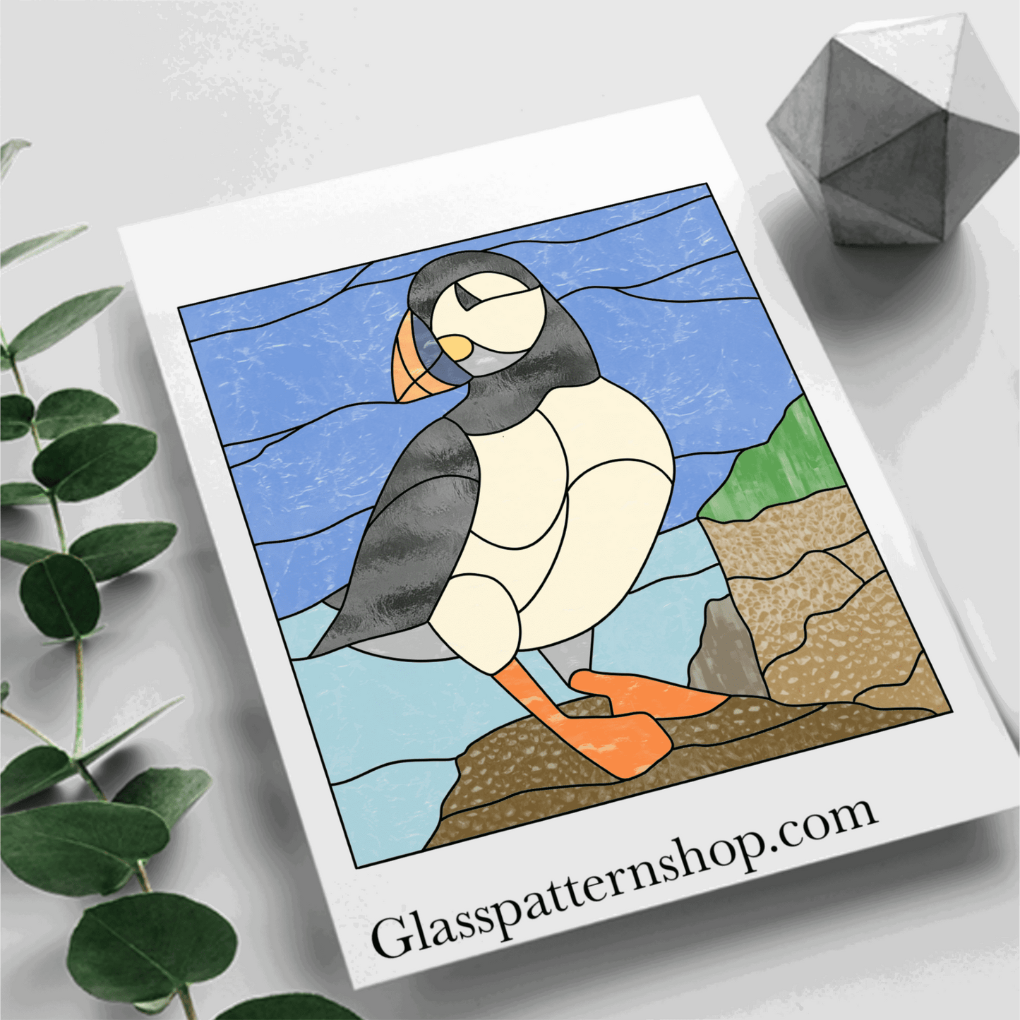 Puffin Stained Glass Pattern - Coastal Bird Design, Digital Download in PNG, PDF, SVG, and JPEG Formats, Resizable for Custom Stained Glass Projects