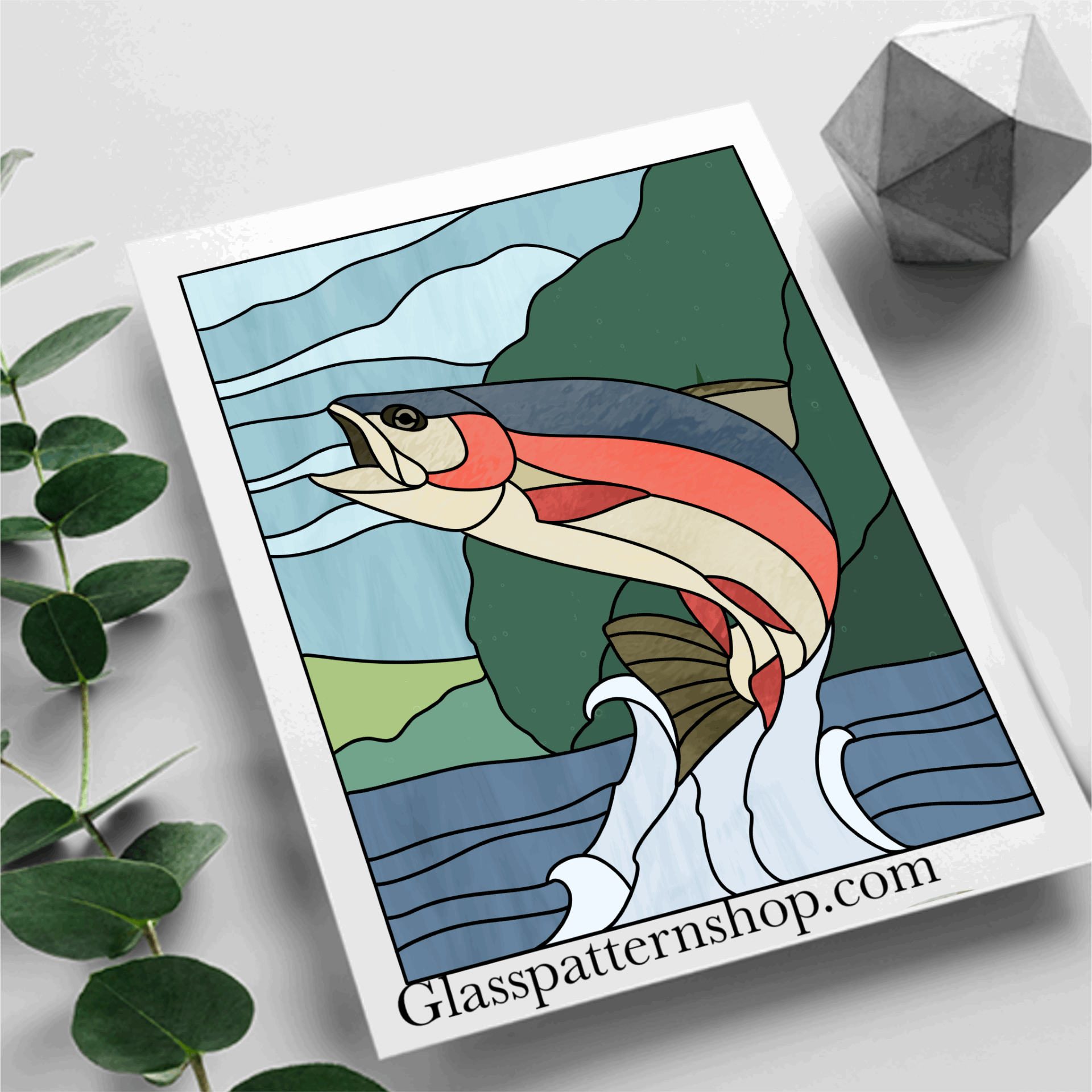 Trout Fish stained glass pattern - digital download, resizable and customizable for various projects