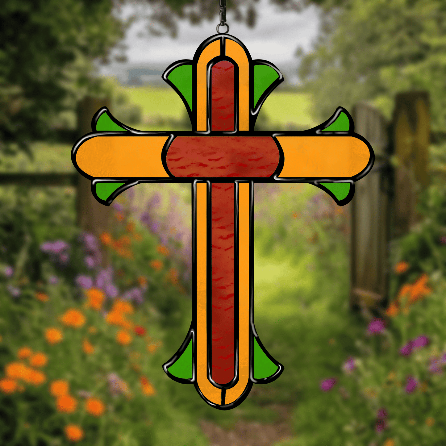 Ornate stained glass cross pattern – digital template