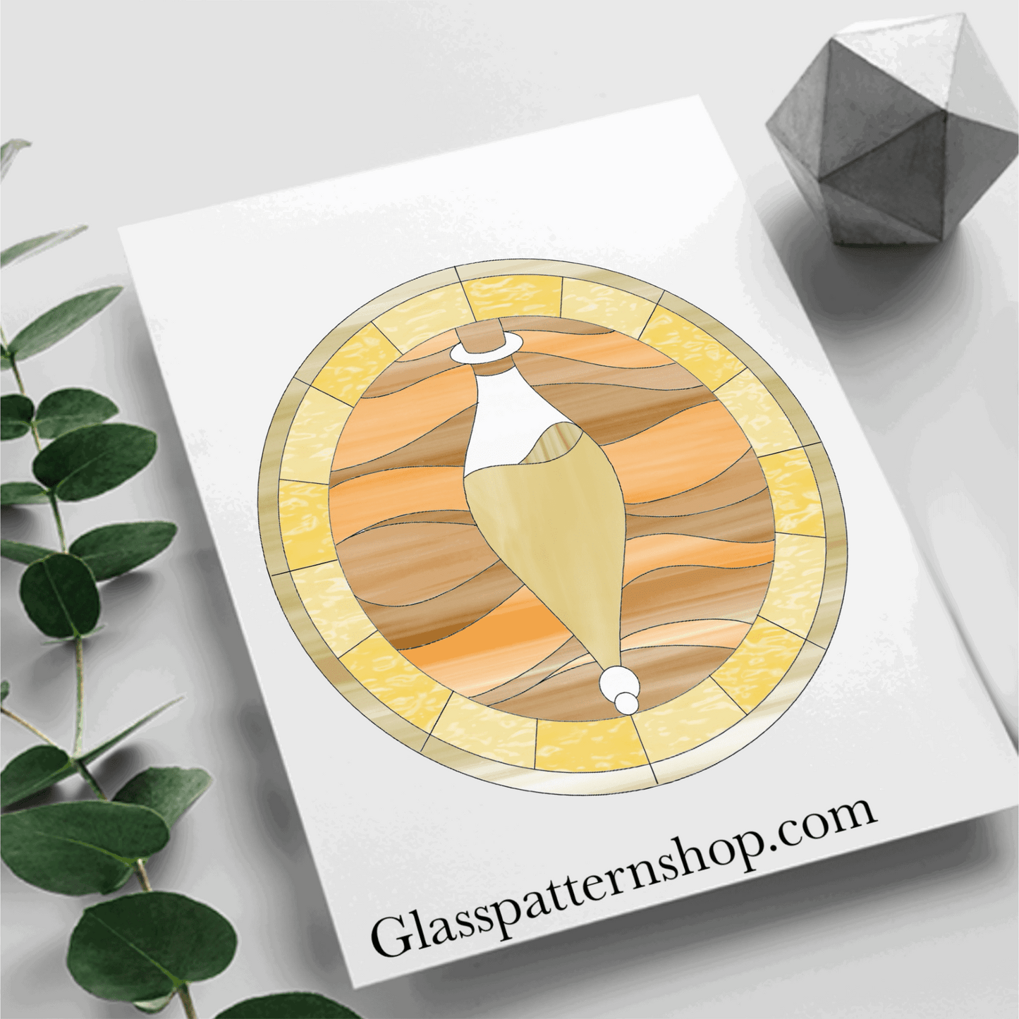 Stained glass potion bottle pattern digital download, magical craft project design for DIY stained glass artists, resizable and beginner-friendly.