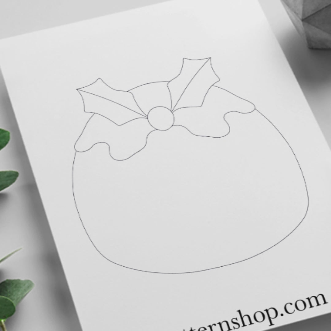Digital stained glass pattern featuring a traditional Christmas pudding, ideal for holiday-themed designs.