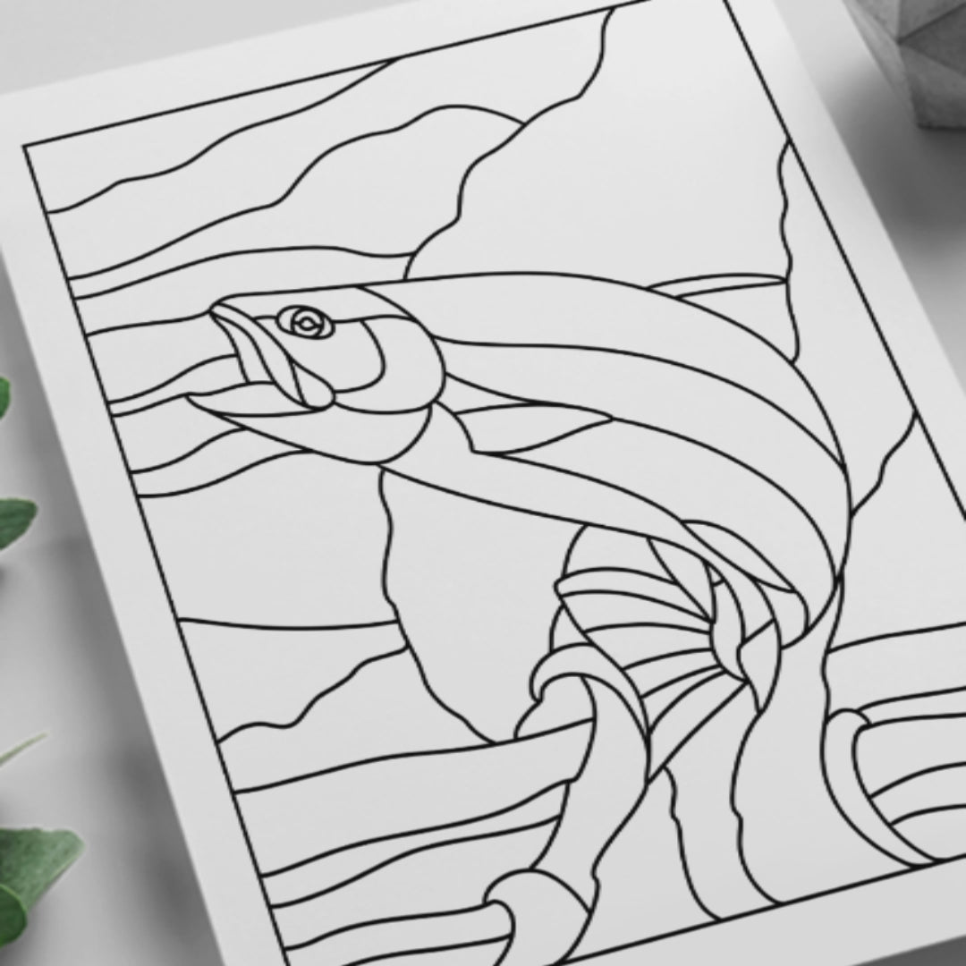 Trout Fish stained glass pattern - digital download, resizable and customizable for various projects