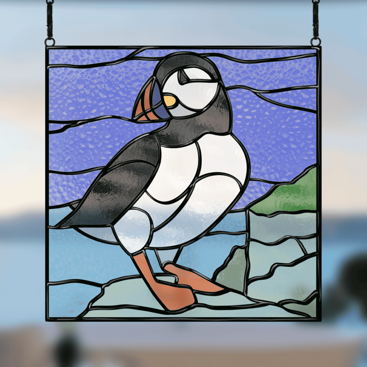 Puffin Stained Glass Pattern - Coastal Bird Design, Digital Download in PNG, PDF, SVG, and JPEG Formats, Resizable for Custom Stained Glass Projects