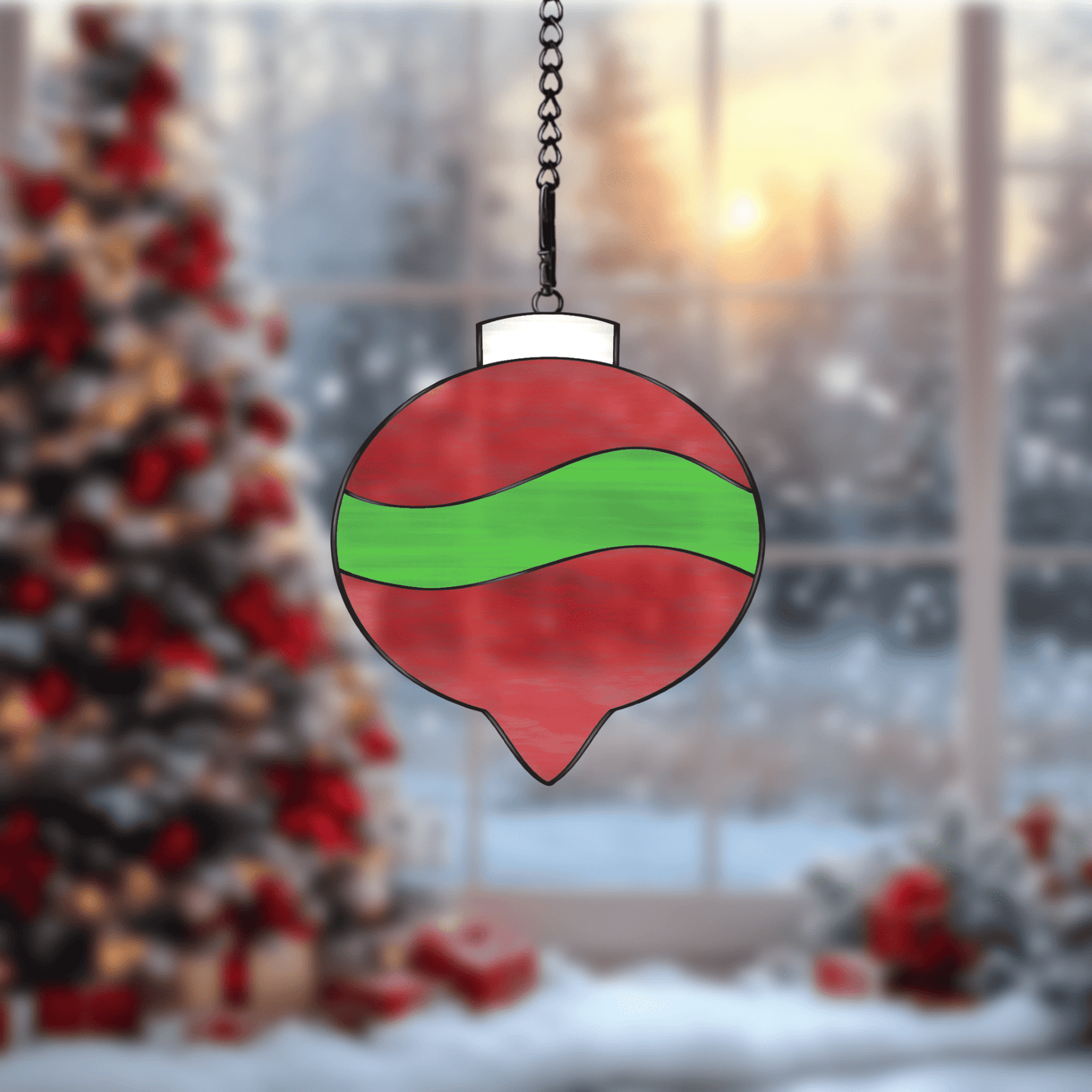 Digital stained glass pattern featuring a decorative Christmas bauble, ideal for holiday-themed designs