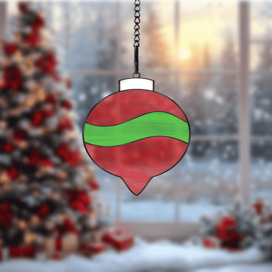 Digital stained glass pattern featuring a decorative Christmas bauble, ideal for holiday-themed designs