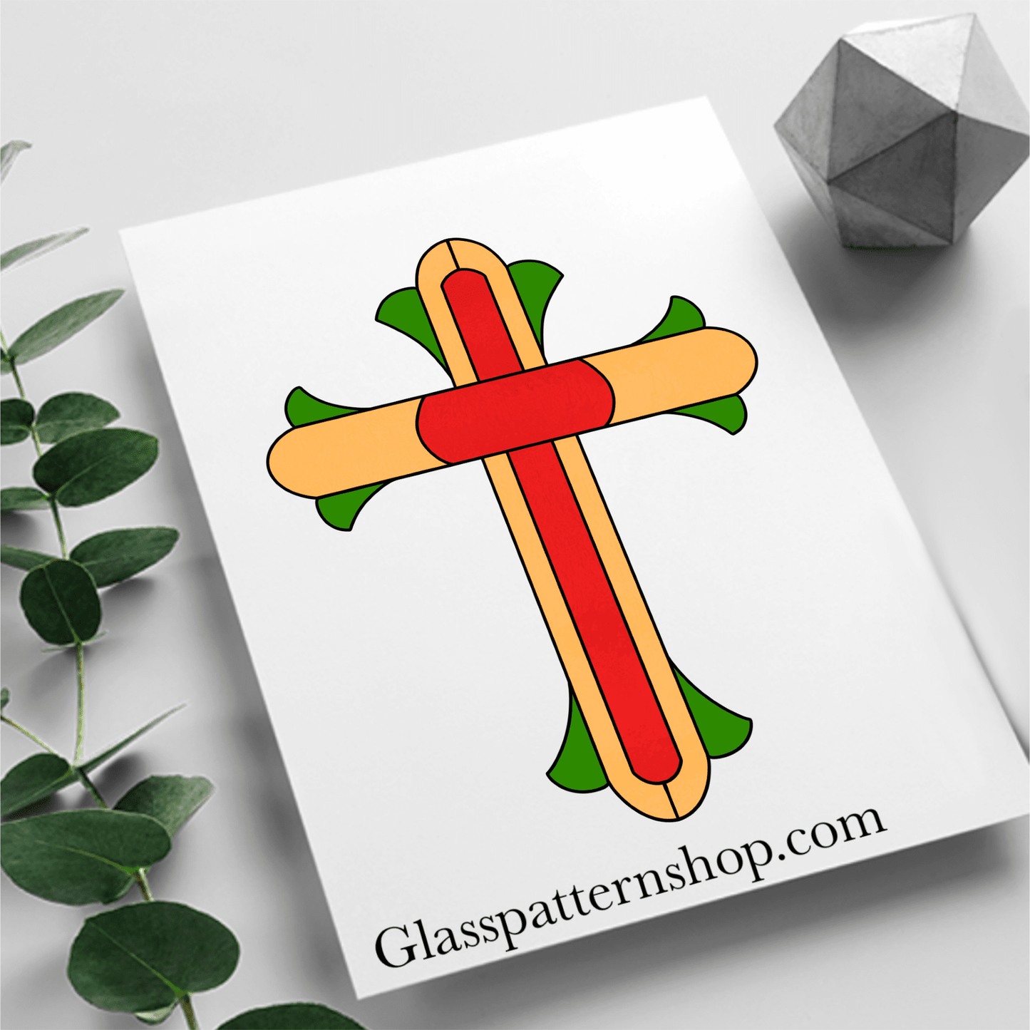 Printable cross pattern for stained glass – SVG, PDF, PNG, JPG formats