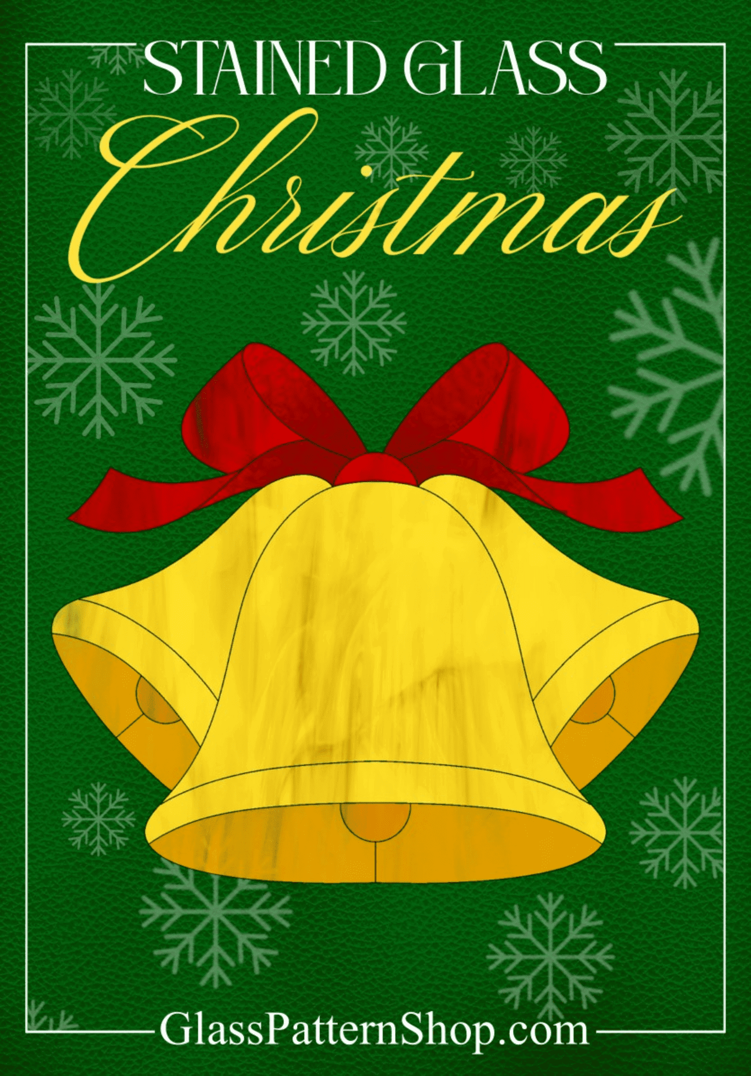 Cover of the Christmas Stained Glass Pattern Book featuring festive designs like Christmas trees, pinecones, and snowmen for stained glass art.