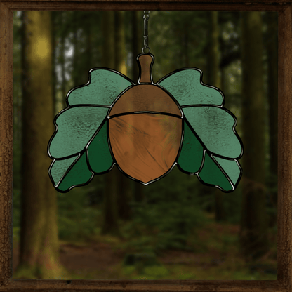 Printable acorn stained glass pattern – digital design for autumn suncatchers and crafts