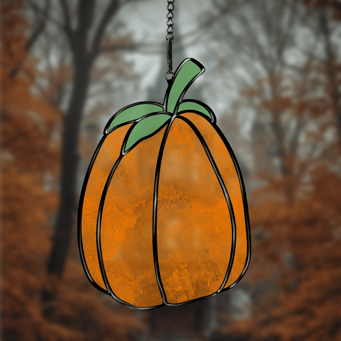 Autumn pumpkin stained glass pattern, printable digital download, fall harvest design.