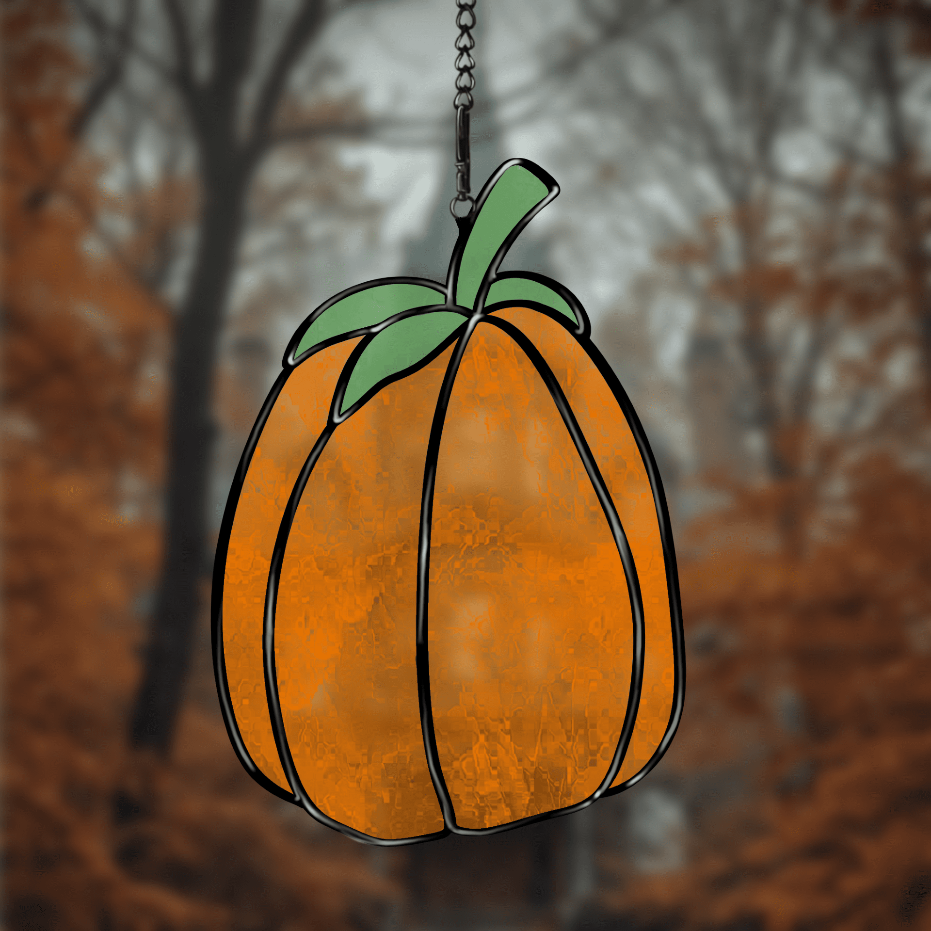 Autumn pumpkin stained glass pattern, printable digital download, fall harvest design.