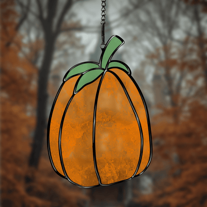 Autumn pumpkin stained glass pattern, printable digital download, fall harvest design.
