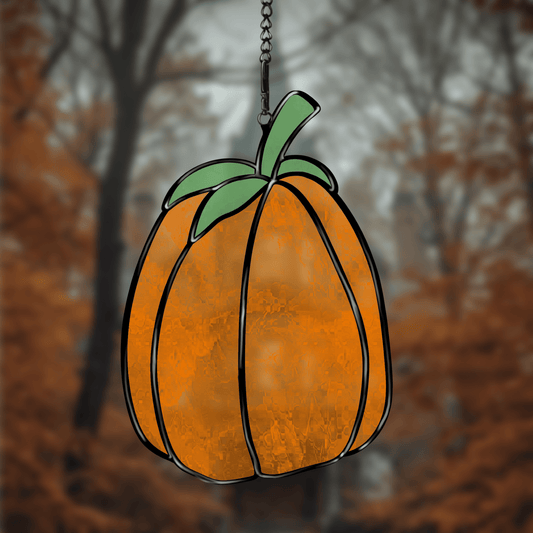 Autumn pumpkin stained glass pattern, printable digital download, fall harvest design.