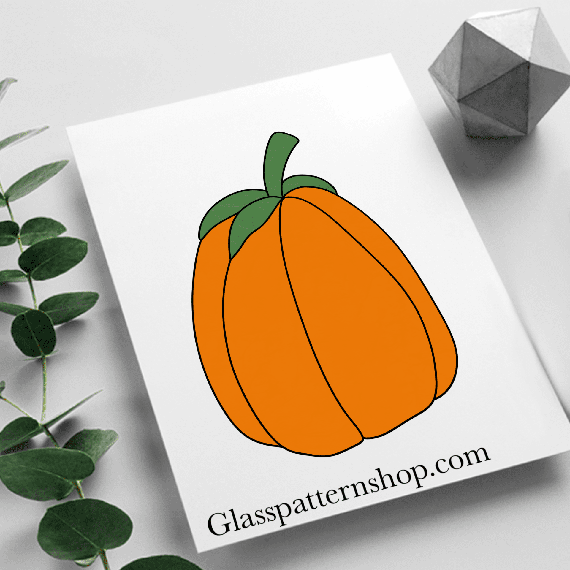Autumn pumpkin stained glass pattern, printable digital download, fall harvest design.