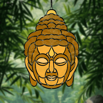 Buddha Head stained glass pattern – printable digital design for mindful glass art projects