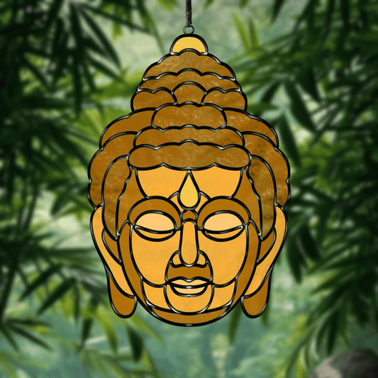 Buddha Head stained glass pattern – printable digital design for mindful glass art projects