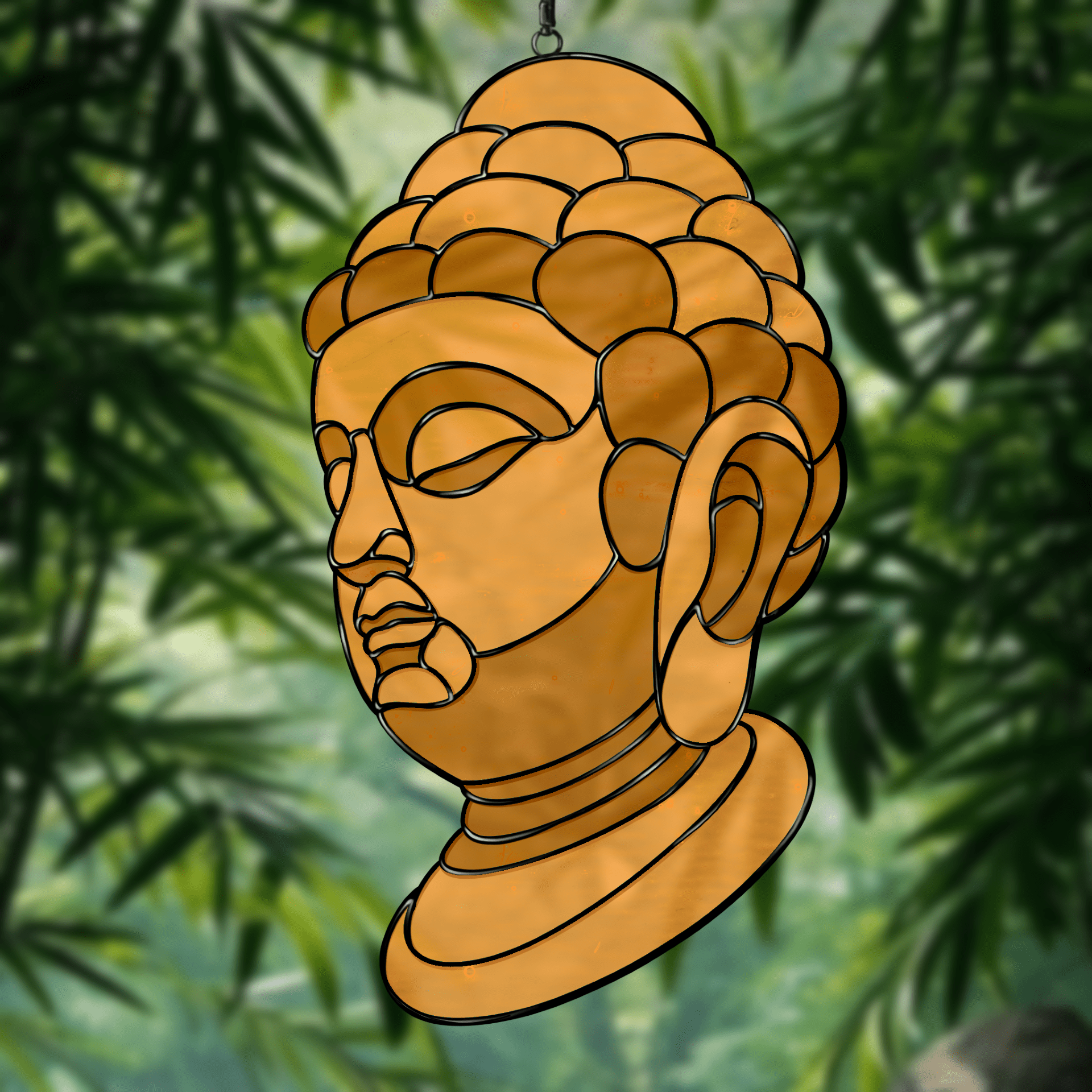 Buddha stained glass pattern, printable digital download, spiritual meditation design.