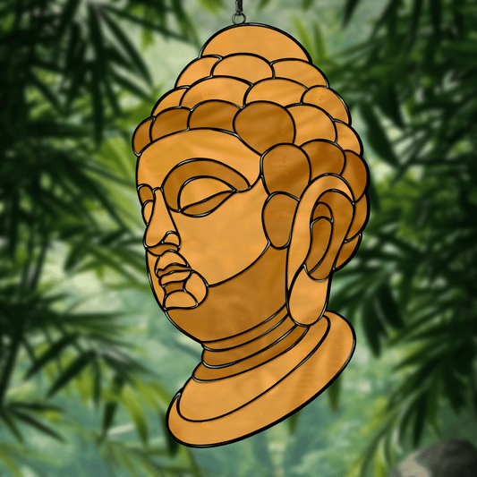 Buddha stained glass pattern, printable digital download, spiritual meditation design.