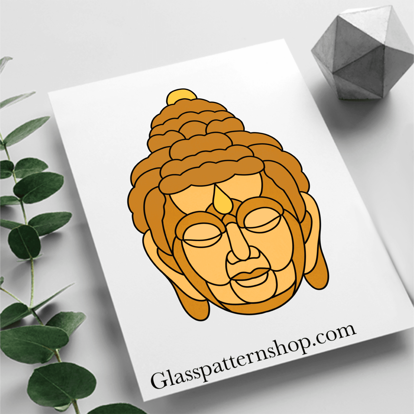 Buddha Head stained glass pattern – printable digital design for mindful glass art projects
