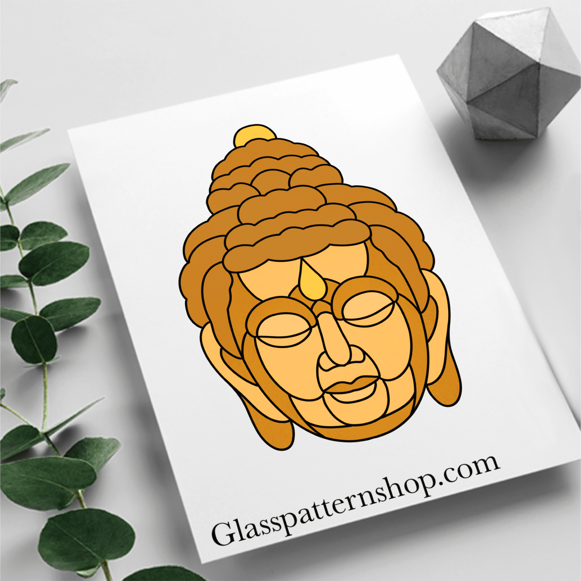 Buddha Head stained glass pattern – printable digital design for mindful glass art projects
