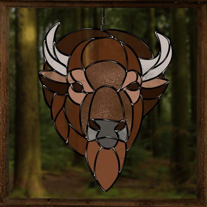 Buffalo stained glass pattern – bison suncatcher template – digital download for stained glass art in SVG, PDF, PNG.