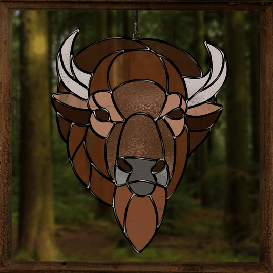 Buffalo stained glass pattern – bison suncatcher template – digital download for stained glass art in SVG, PDF, PNG.
