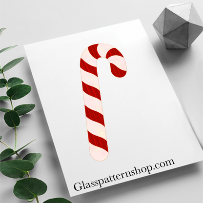 Digital stained glass pattern featuring a classic candy cane design, perfect for Christmas or holiday decorations