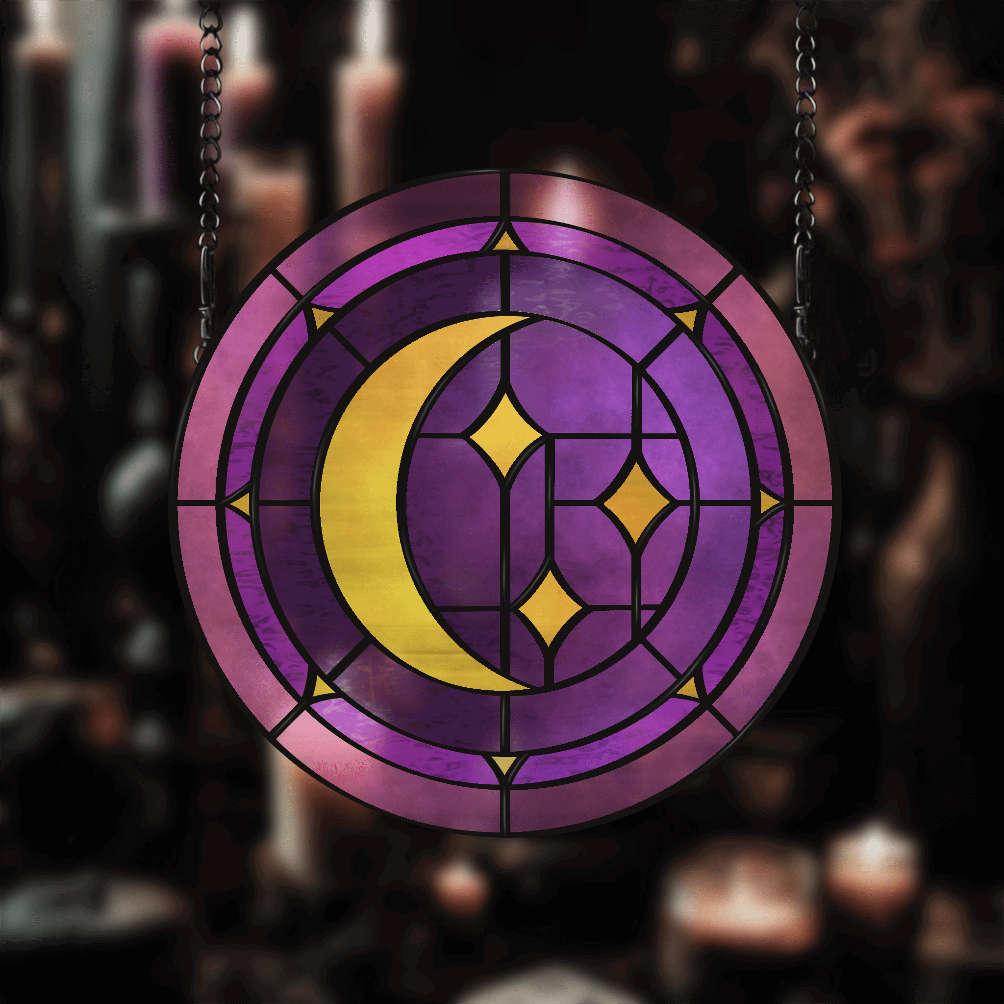Celestial Moon and Stars sun catcher stained glass pattern, Available in SVG PDF PNG and JPEG format.