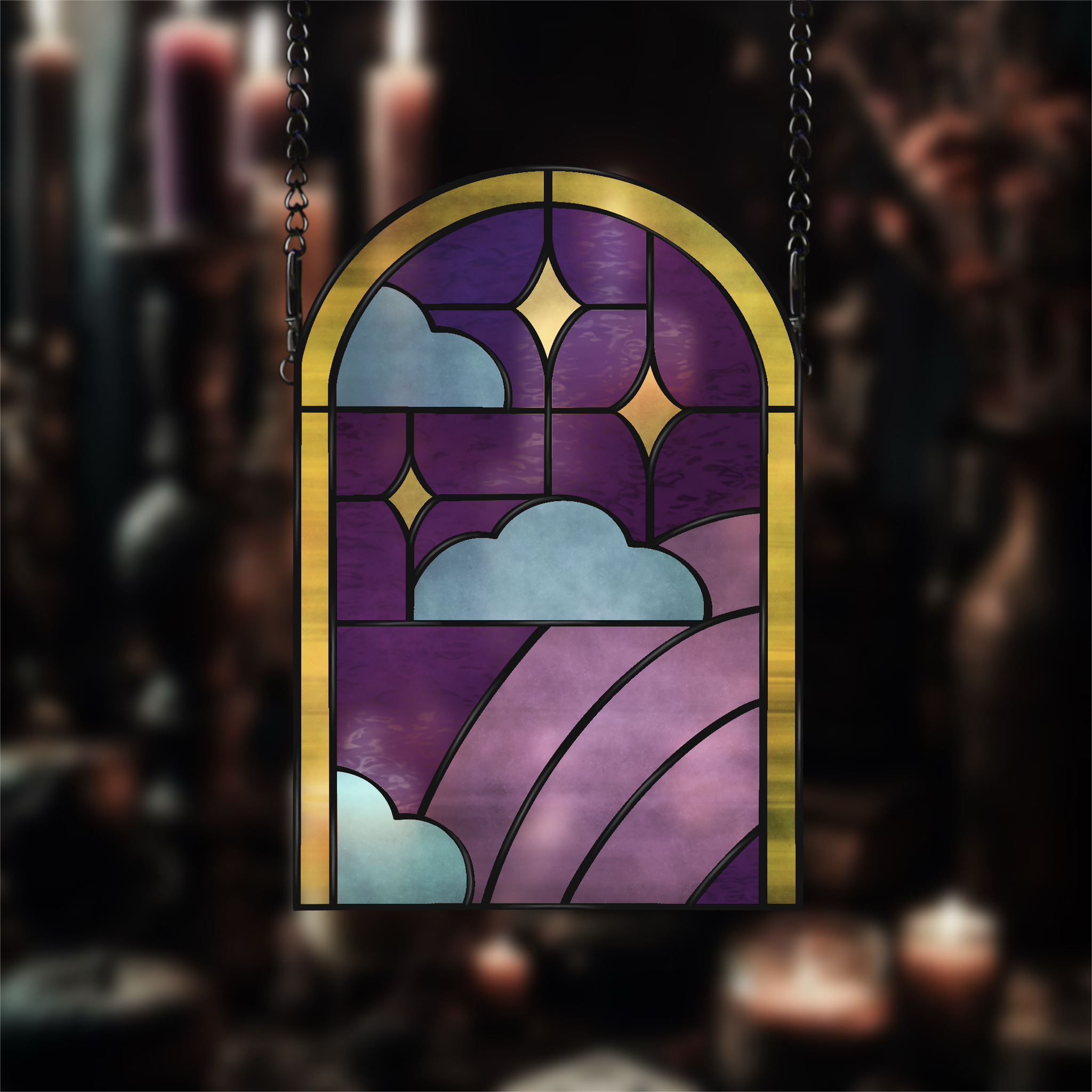 Celestial Rainbow Night sky stained glass pattern. Available in PDF PNG SVG and JPEG Format.