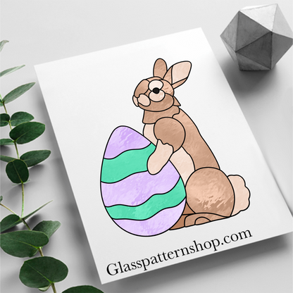 Easter Bunny with Eggs Printable Pattern – A resizable stained glass outline of a bunny with Easter eggs, available as an instant digital download.