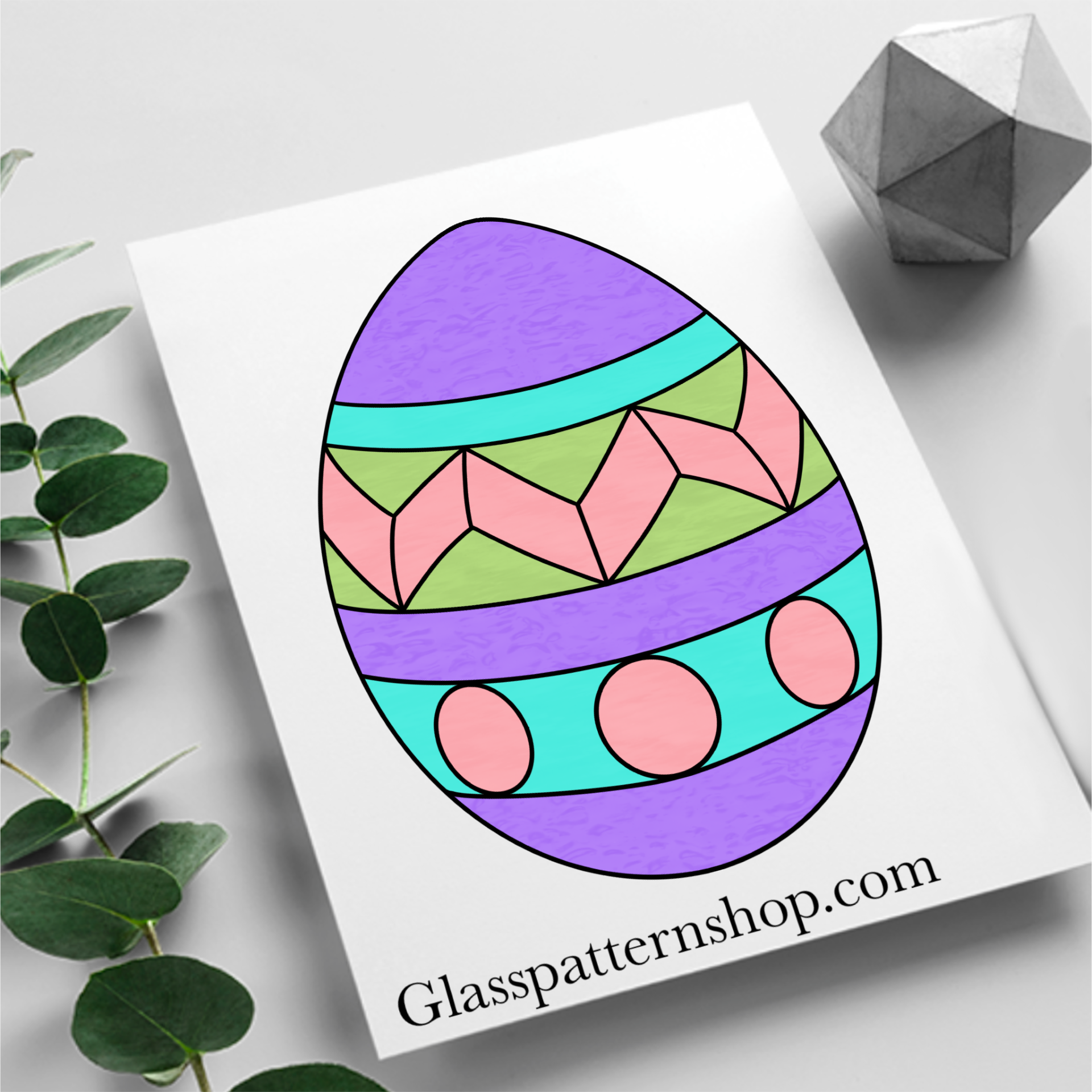 Easter Egg Stained Glass Pattern – A digital stained glass outline of a decorated Easter egg, perfect for seasonal crafting.